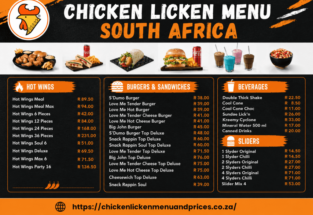 Chicken Licken Menu and Prices South Africa 2026 full menu with Hotwings family meals and bucket deals